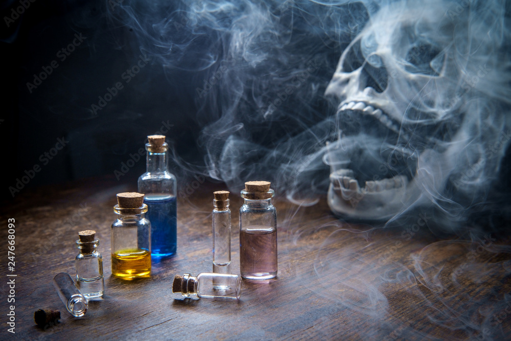 Skull Assorted Poison Bottles - obrazy, fototapety, plakaty 