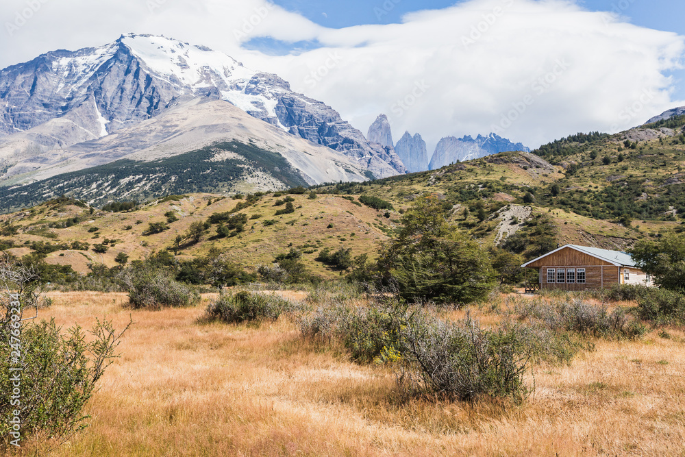 Trekking the Patagonian mountain range in Torres del Paine National Park Chile