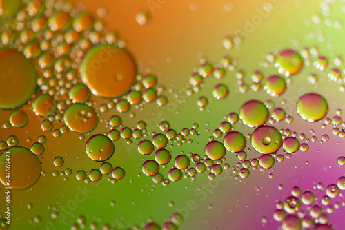 Oil Droplets On Water with Orange Green and Purple Background
