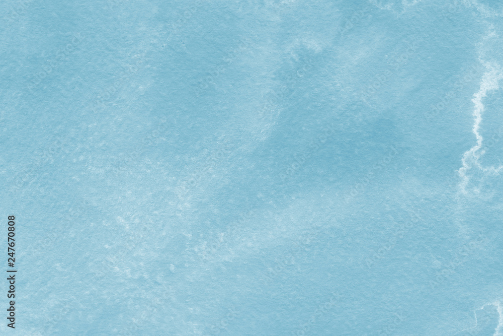 Watercolor blue texture with abstract washes and brush strokes on the white paper background. Digital paper background.
