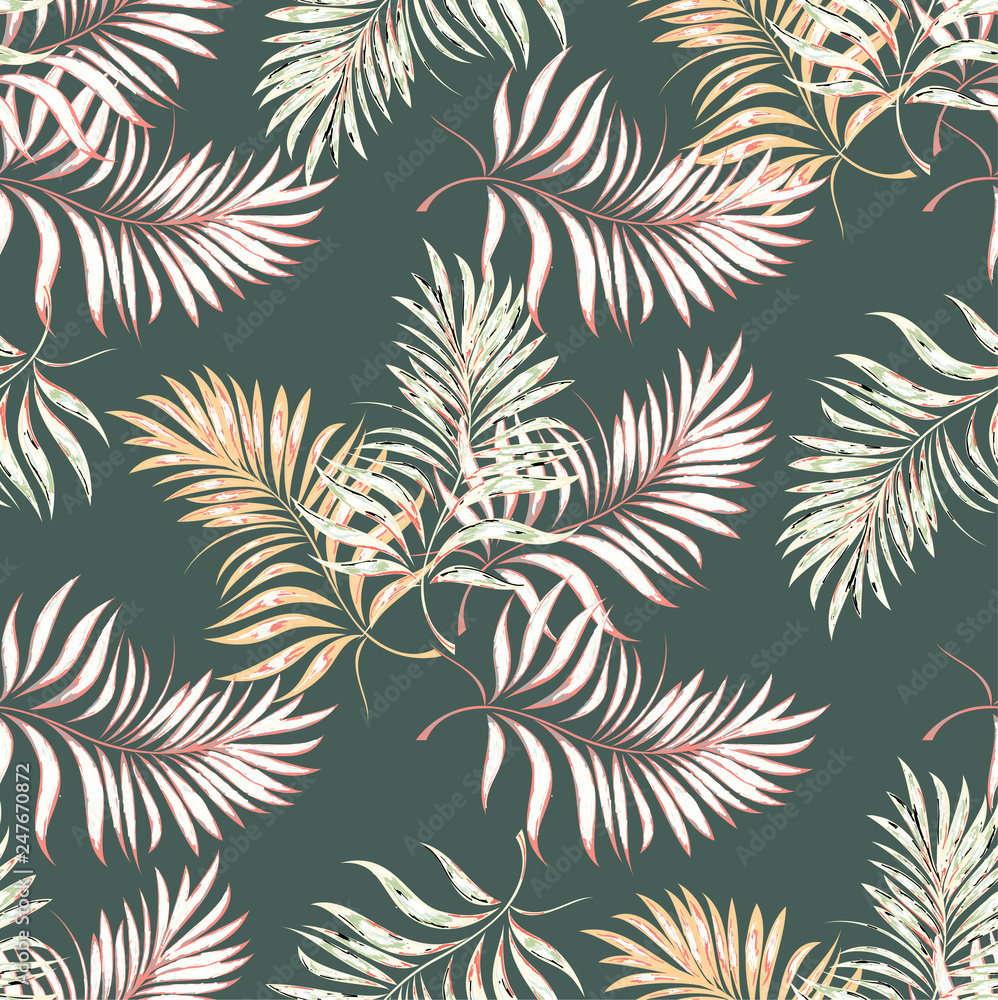 Fototapeta premium Seamless pattern of a tropical palm tree, jungle leaves. Vector floral pattern.