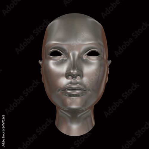 Silver Head, abstract concept isolated on black 3d rendering