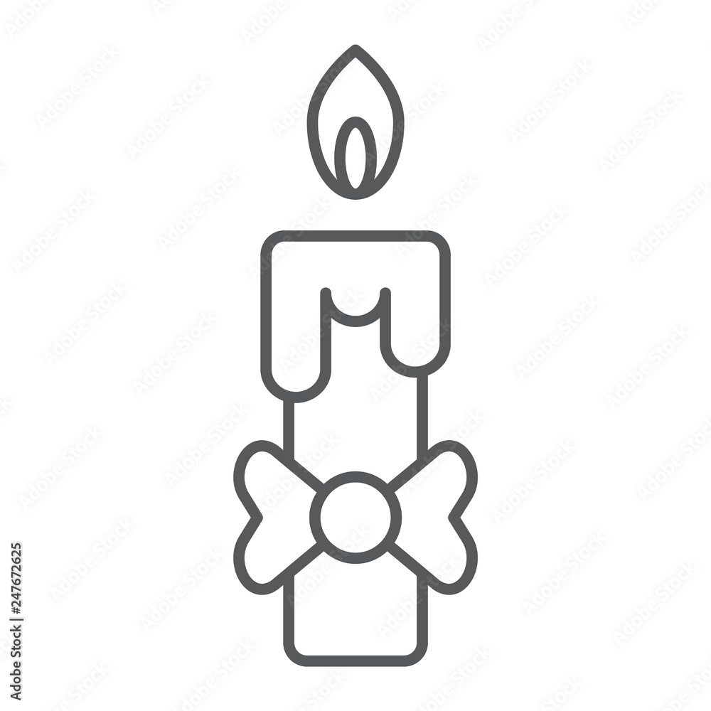 Candle thin line icon, fire and light, flame sign, vector graphics, a linear pattern on a white background. Candle thin line icon, fire and light, flame sign, vector graphics, a linear pattern on a white background.