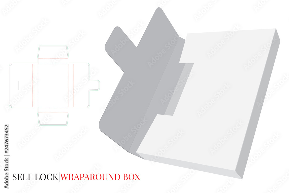 Wrap Around Box, Self Lock. Vector with die cut / laser cut layers. Cut