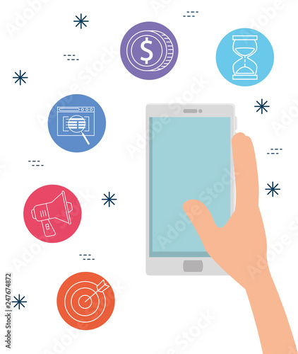 hand wth smartphone technology and business strategy