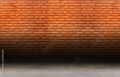 perspective white concrete floor and red brick wall background