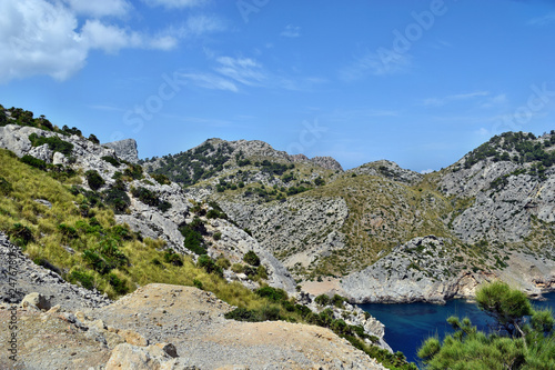 Beautiful sea bay with turquoise water  beach and mountains  Cala Figuera on Cap Formentor