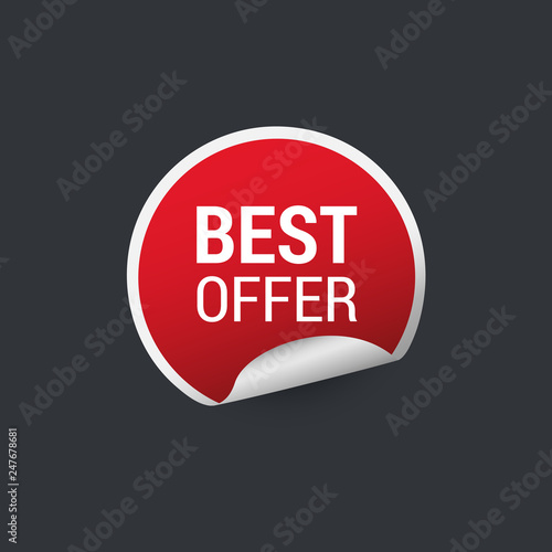 Best Offer wrapped sticker label badge realistic gradient red. Vector EPS 10