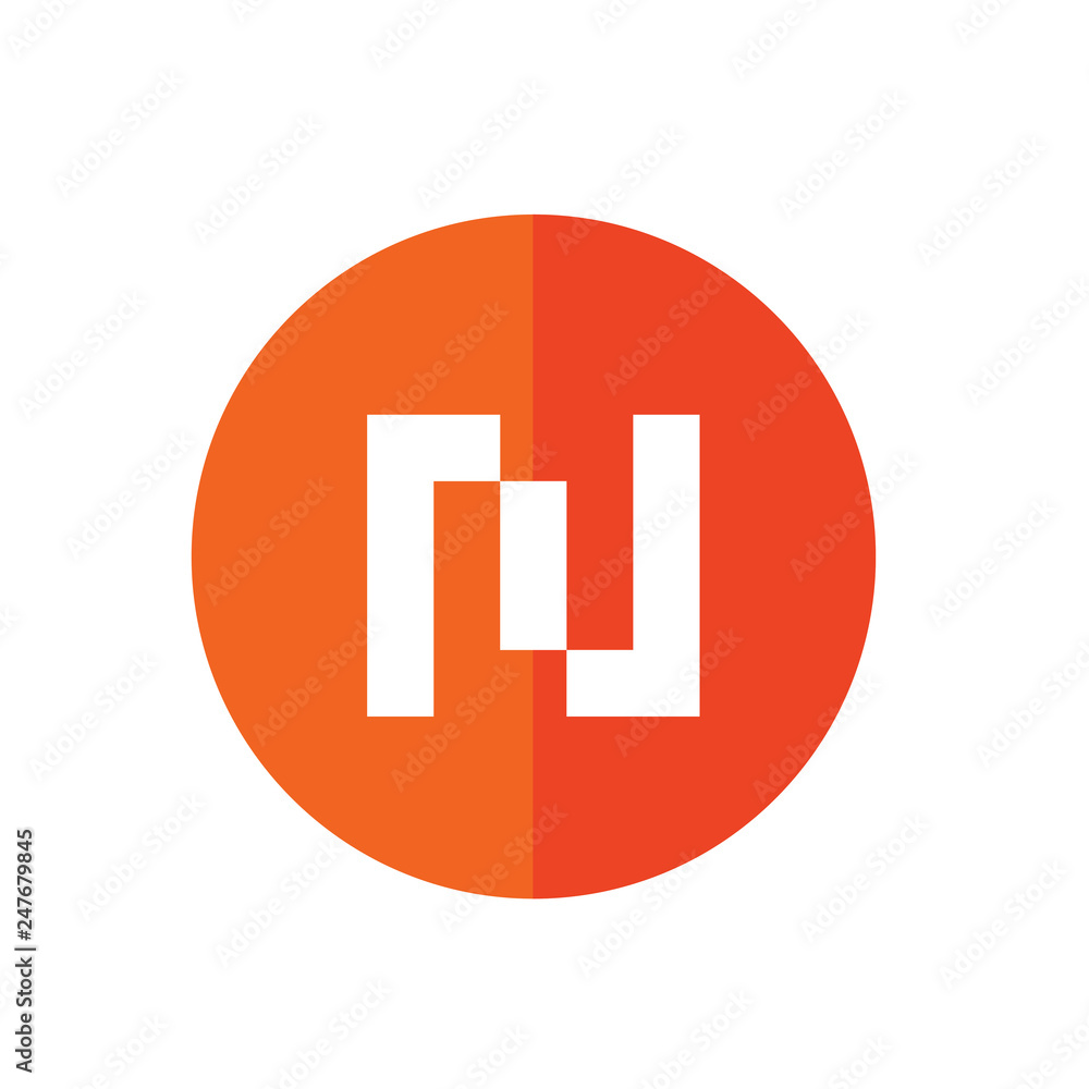 Alphabet N Flat Icon, White Alphabet N on Orange Color Circle Shape, Logo Element Alphabet N Flat Icon, White Alphabet N on Orange Color Circle Shape, Logo Element