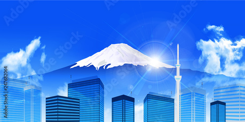 富士山　東京　ビル　背景