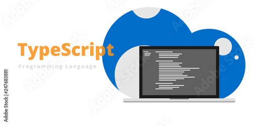 Learn to code TypeScript programming language with script code on laptop screen, programming language code illustration - Vector photo