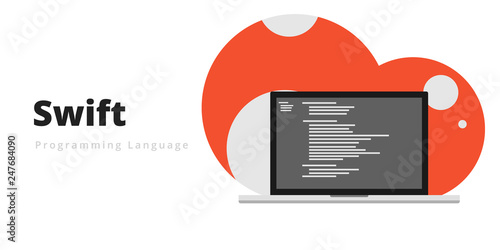 Learn to code Swift programming language, Ruby & Rails, with script code on laptop screen, programming language code illustration - Vector