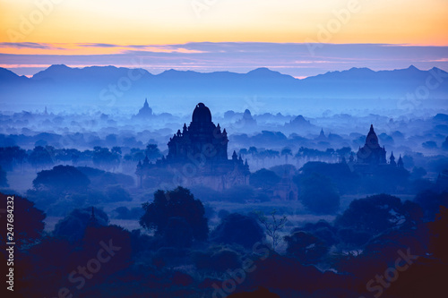 Bagan stupas at dawn  Mandalay Myanmar