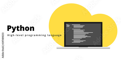 Learn to code Phyton programming language with script code on laptop screen, programming language code illustration - Vector