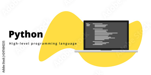 Learn to code Phyton programming language with script code on laptop screen, programming language code illustration - Vector