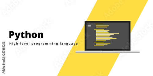 Learn to code Phyton programming language with script code on laptop screen, programming language code illustration - Vector