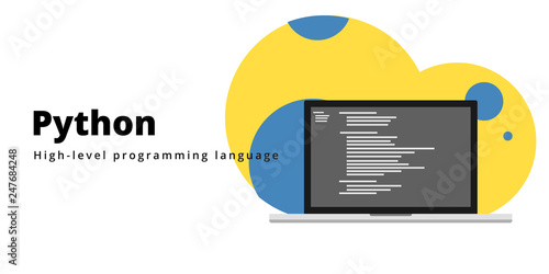 Learn to code Phyton programming language with script code on laptop screen, programming language code illustration - Vector