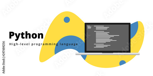 Learn to code Phyton programming language with script code on laptop screen, programming language code illustration - Vector