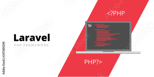 Learn to code Laravel PHP Framework programming language with script code on laptop screen, programming language code illustration - Vector