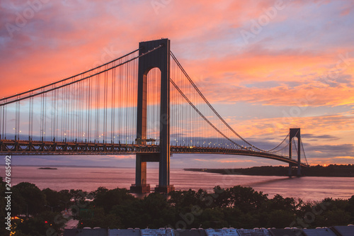 Verrazzano-Narrows bridge in Brooklyn, NYC at sunset