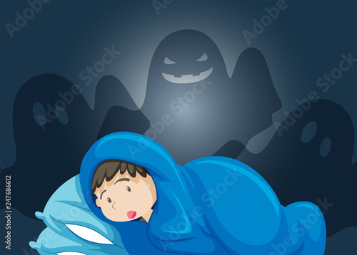 A boy scare of ghost