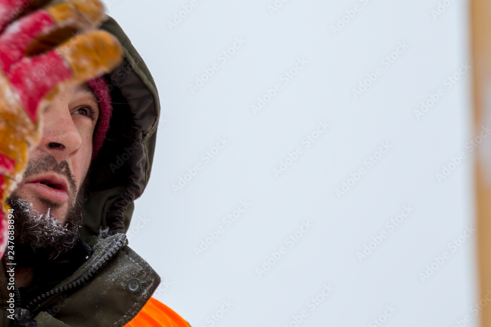 Obraz premium Portrait of installer in orange reflective vest