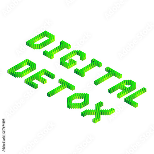 digital detox text in green colors isolated on white background, stock vector illustration clip art