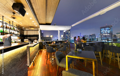 Photography Bangkok city view point from rooftop bar, overlooking a magnificent cityscape bl