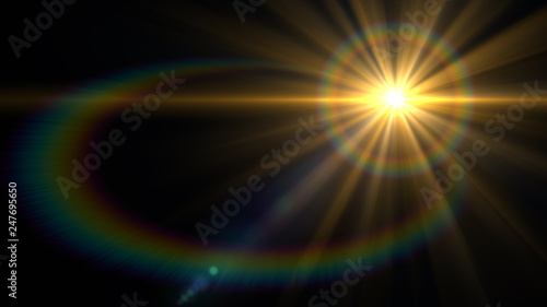 Lens Flare light over Black Background. Easy to add overlay or screen filter over Photos 