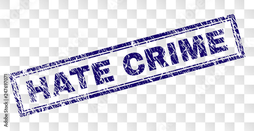 HATE CRIME stamp seal watermark with rubber print style and double framed rectangle shape. Stamp is placed on a transparent background.