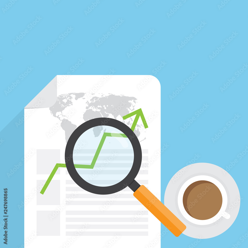 Magnifying and business paper vector and board business for investment search Magnifying and business paper vector and board business for investment search