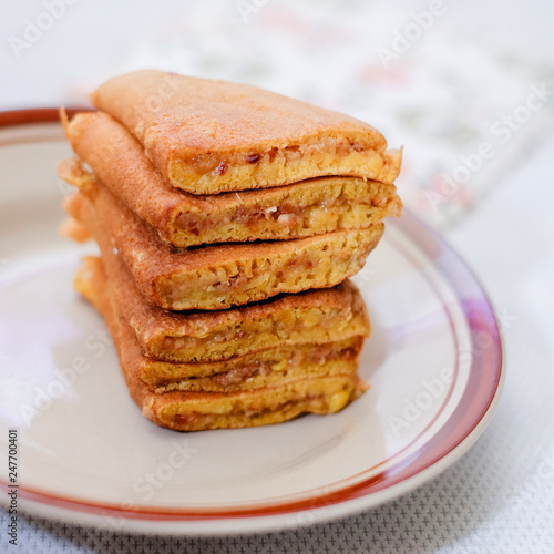 Malaysian's local food, Kuih Apam Balik or Kuih Terang Bulan, shoot indoors with flash