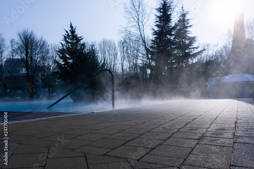 Swimming pool with hot thermal water in Bad Radkersburg in winter photo