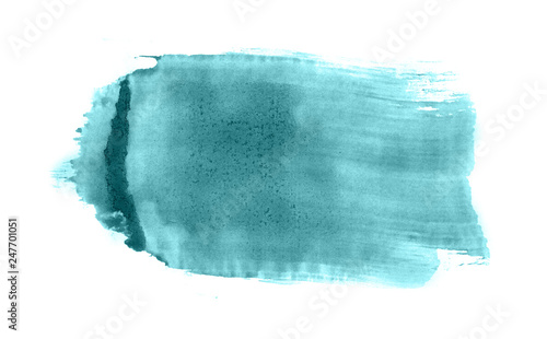 Abstract watercolor background hand-drawn on paper. Volumetric smoke elements. Blue-Green, Shaded Spruce color. For design, web, card, text, decoration, surfaces.