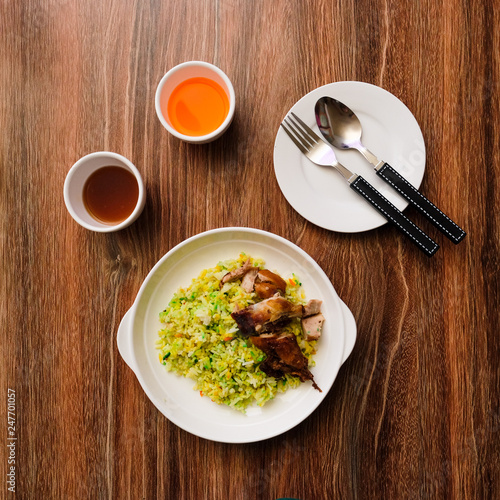 Malaysian's local food , Nasi Hujan Panas shoot indoors with flash