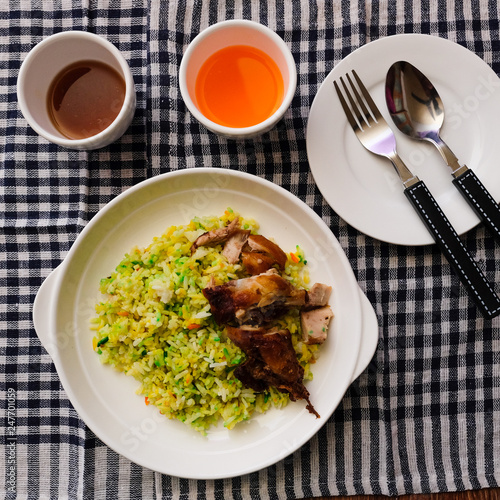 Malaysian's local food , Nasi Hujan Panas shoot indoors with flash