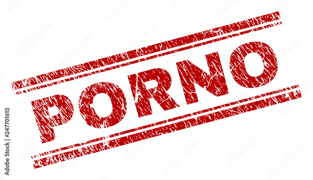 PORNO seal imprint with grunge style. Red vector rubber print of PORNO caption with scratched