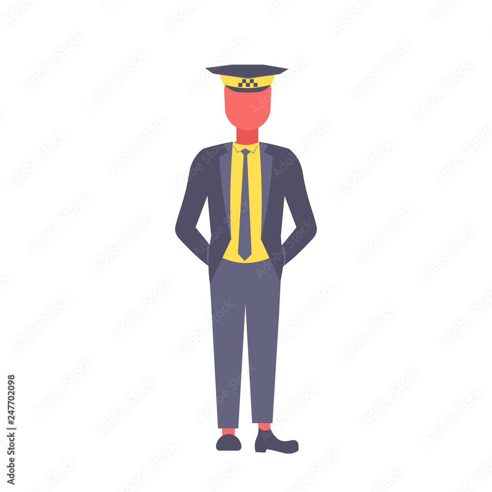 taxi driver in uniform and cap male chauffeur standing pose professional occupation concept cartoon character full length flat isolated