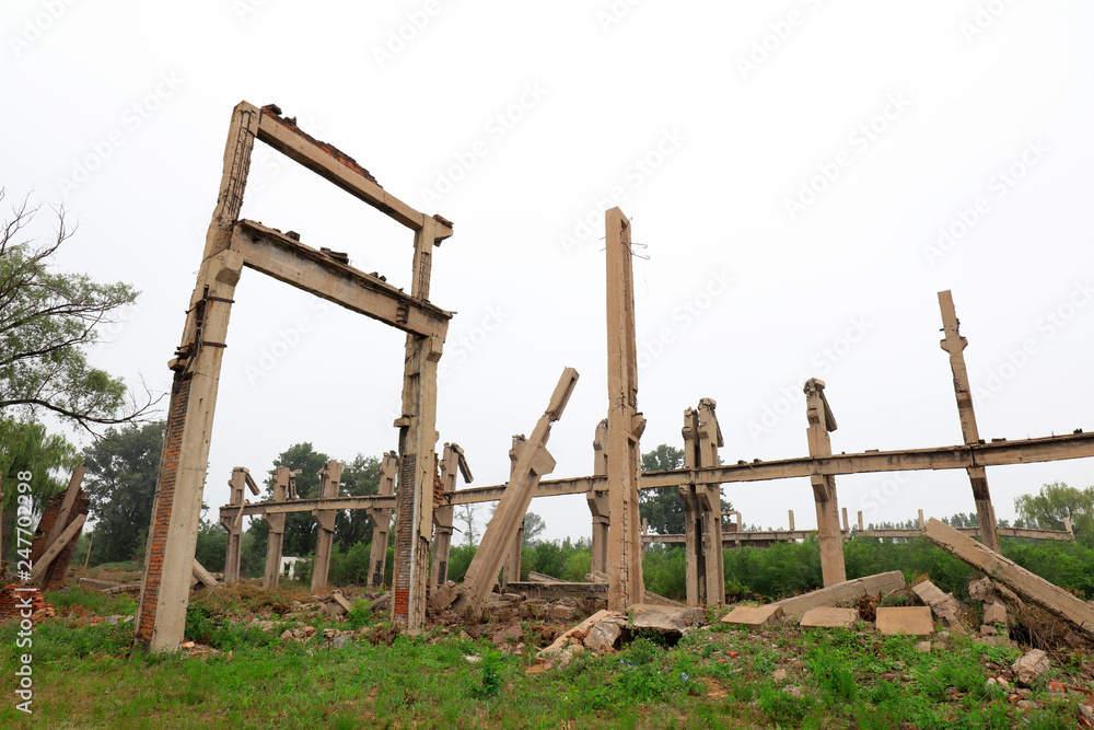 Broken workshop framework, Tangshan earthquake museum, China Broken workshop framework, Tangshan earthquake museum, China