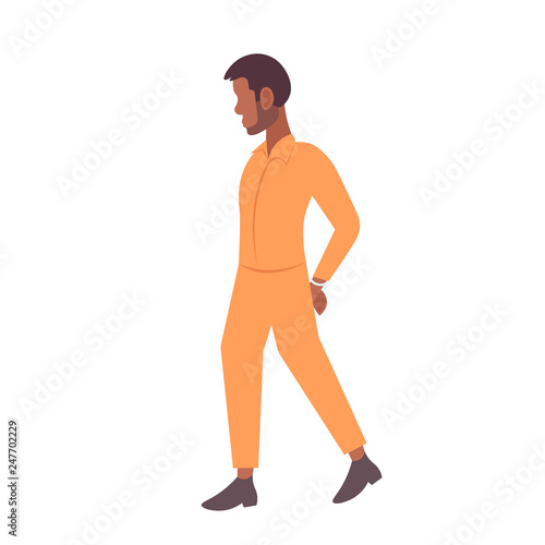 african american handcuffed prisoner man criminal in orange uniform arrest tribunal imprisonment concept male cartoon character full length flat isolated