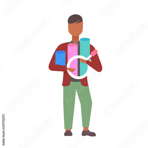 businessman holding growth chart auditing tax business accounting concept african american auditor checks financial report male cartoon character full length flat isolated