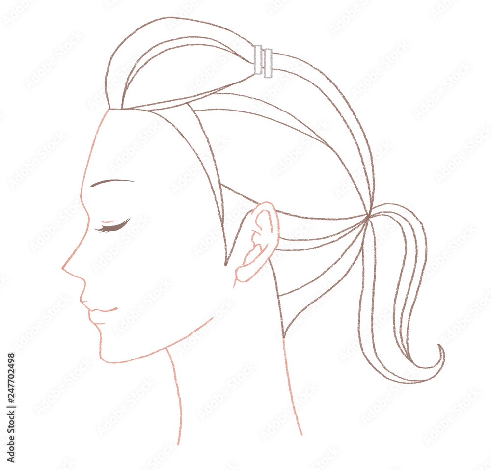 横を向いた女性の頭部の線画 Stock イラスト Adobe Stock
