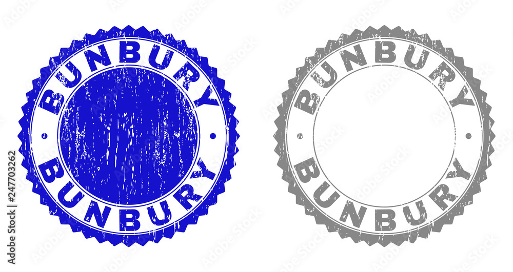 Grunge BUNBURY stamp seals isolated on a white background. Rosette