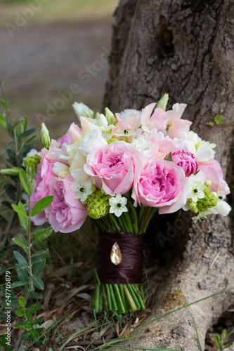 wedding bouquet of white and pink flowers