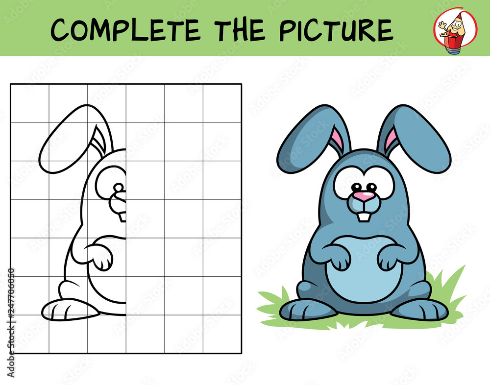 Complete the picture of a crazy rabbit. Copy the picture. Coloring book ...