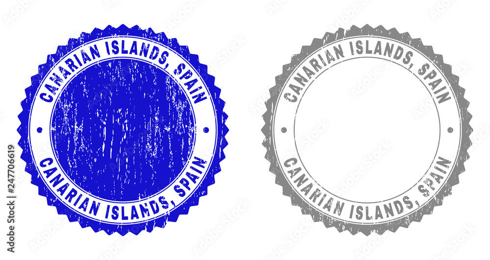 Grunge CANARIAN ISLANDS, SPAIN stamp seals isolated on a white background. Rosette seals with grunge texture in blue and gray colors. Vector rubber overlay of CANARIAN ISLANDS, Grunge CANARIAN ISLANDS, SPAIN stamp seals isolated on a white background. Rosette seals with grunge texture in blue and gray colors. Vector rubber overlay of CANARIAN ISLANDS,