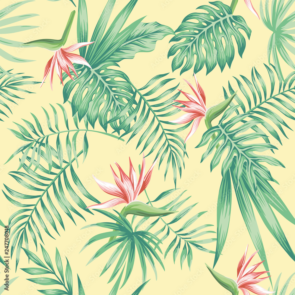 flowers tropical leaves beach background pattern