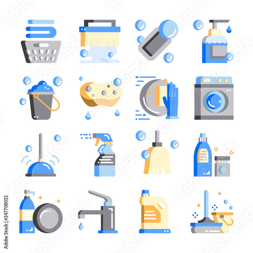 Cleaning-hygiene flat design vector icon set