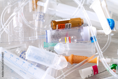 medical syringes and ampoules of plastic and glass