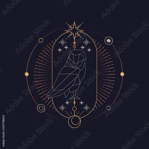 Geometric owl astrological tarot card